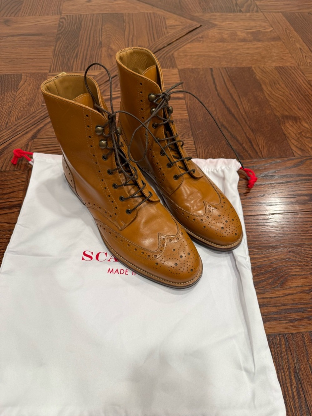 Scarosso Stefania Tan Leather Wingtip Lace-Up Boots